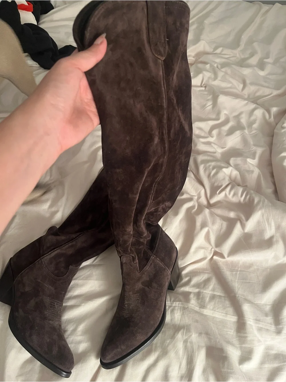 Suede Tall Western Boot in tobacco